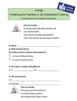 Quelle: Erzbischöfliches Seelsorgeamt Freiburg - Bildungshäuser und Familienferienstätten Bild vom Antrag Familienfoerderung in leichter Sprache