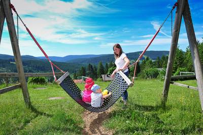 Quelle: Erzbischöfliches Seelsorgeamt Freiburg - Bildungshäuser und Familienferienstätten Kinder auf der Schaukel im Haus Feldberg-Falkau
