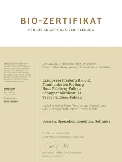 BIO-Zertifikat Haus Feldberg-Falkau